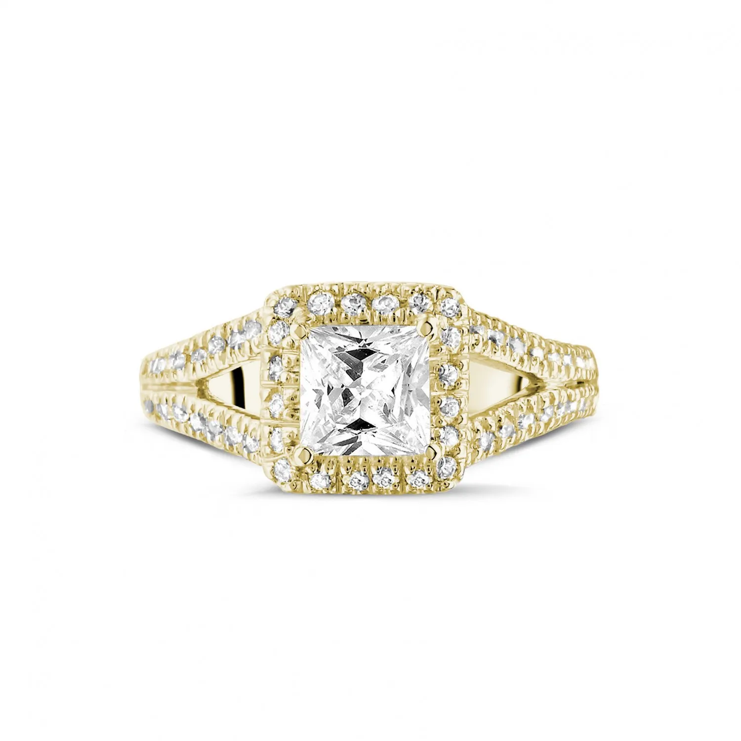 1.00 quilates anillo solitario en oro amarillo con diamante talla princesa y diamantes laterales 