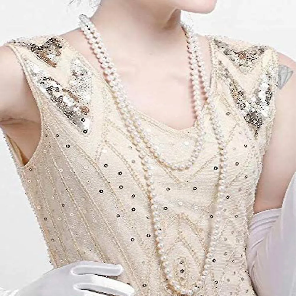 1920s Accesorios Set Flapper Diadema, pendientes, collar de perlas, guantes