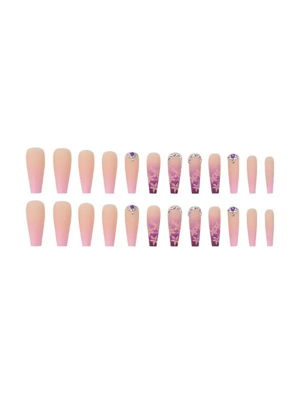 24 uñas postizas largas florales degradadas.