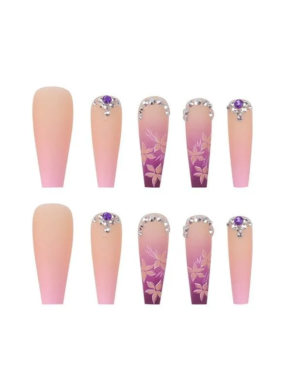 24 uñas postizas largas florales degradadas.