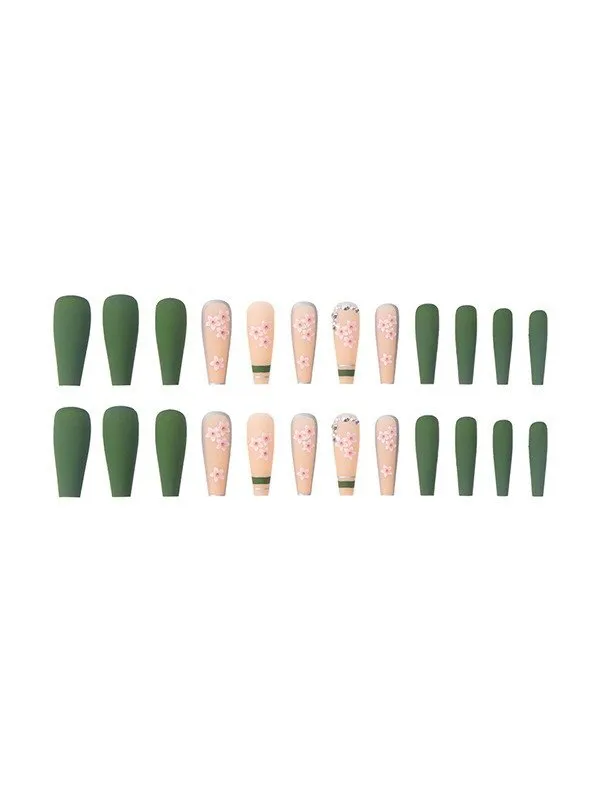 24 uñas postizas largas florales florecientes