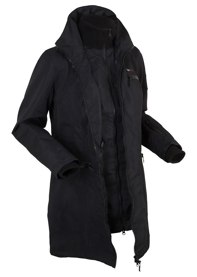 Abrigo funcional de entretiempo con capucha, aspecto 2 en 1, impermeable Negro