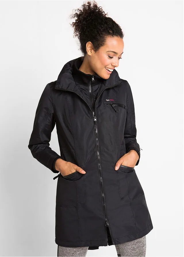 Abrigo funcional de entretiempo con capucha, aspecto 2 en 1, impermeable Negro