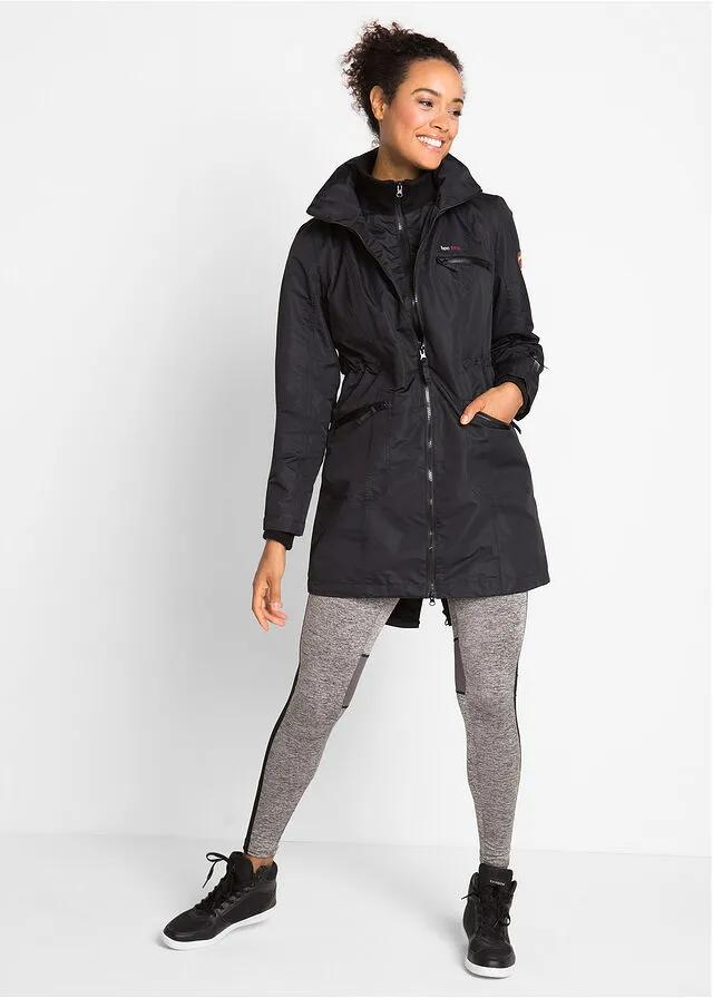 Abrigo funcional de entretiempo con capucha, aspecto 2 en 1, impermeable Negro