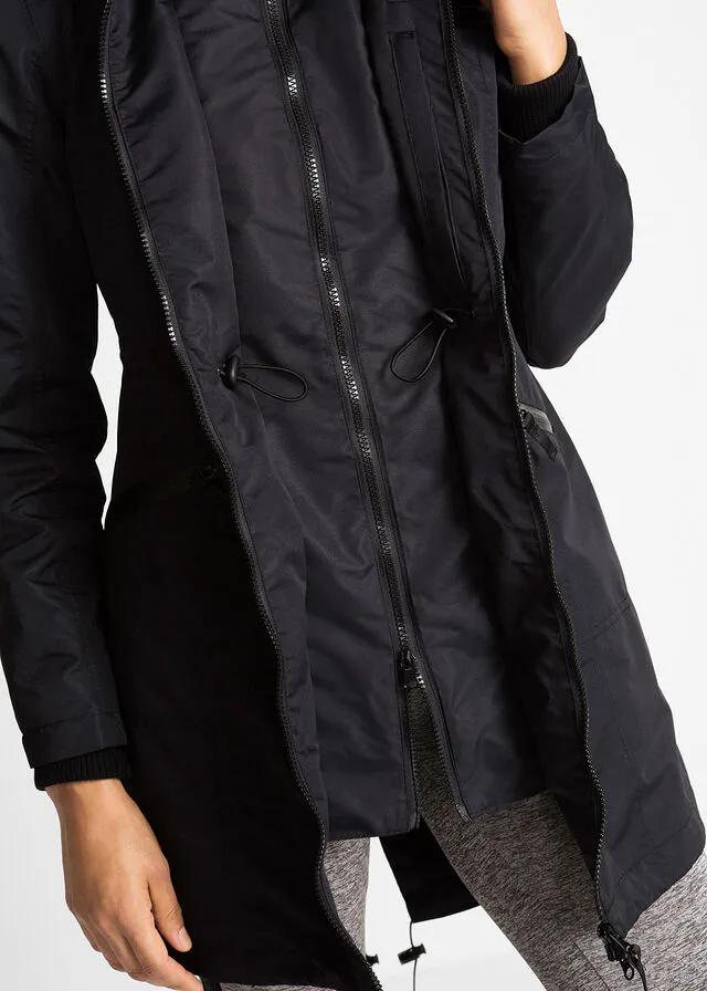 Abrigo funcional de entretiempo con capucha, aspecto 2 en 1, impermeable Negro