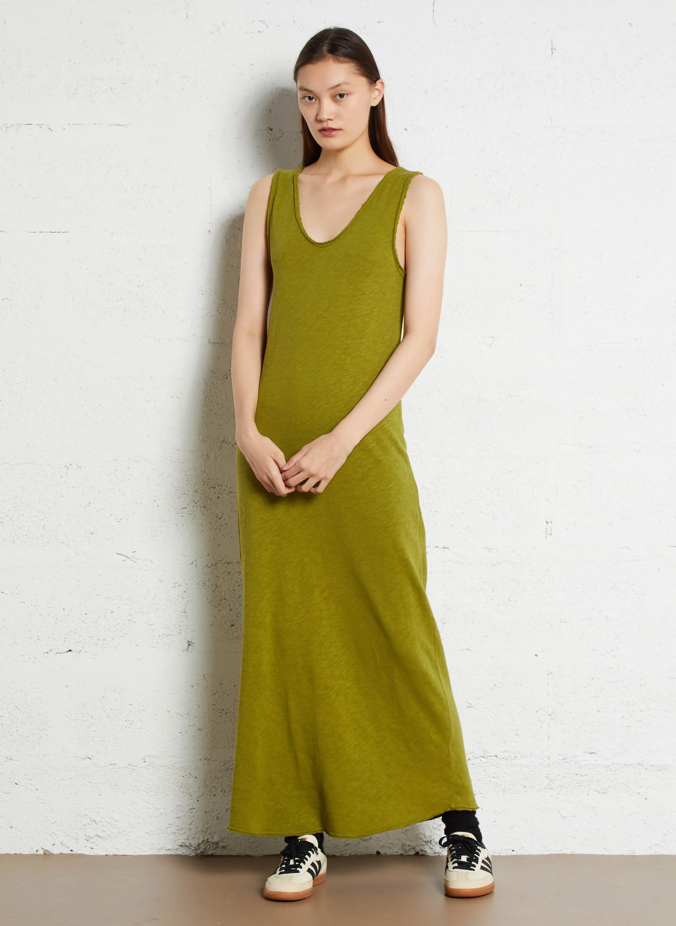 AMERICAN VINTAGE SONOMA  VESTIDO LARGO RECTO DE ALGODóN CON TIRANTES EN VERDE