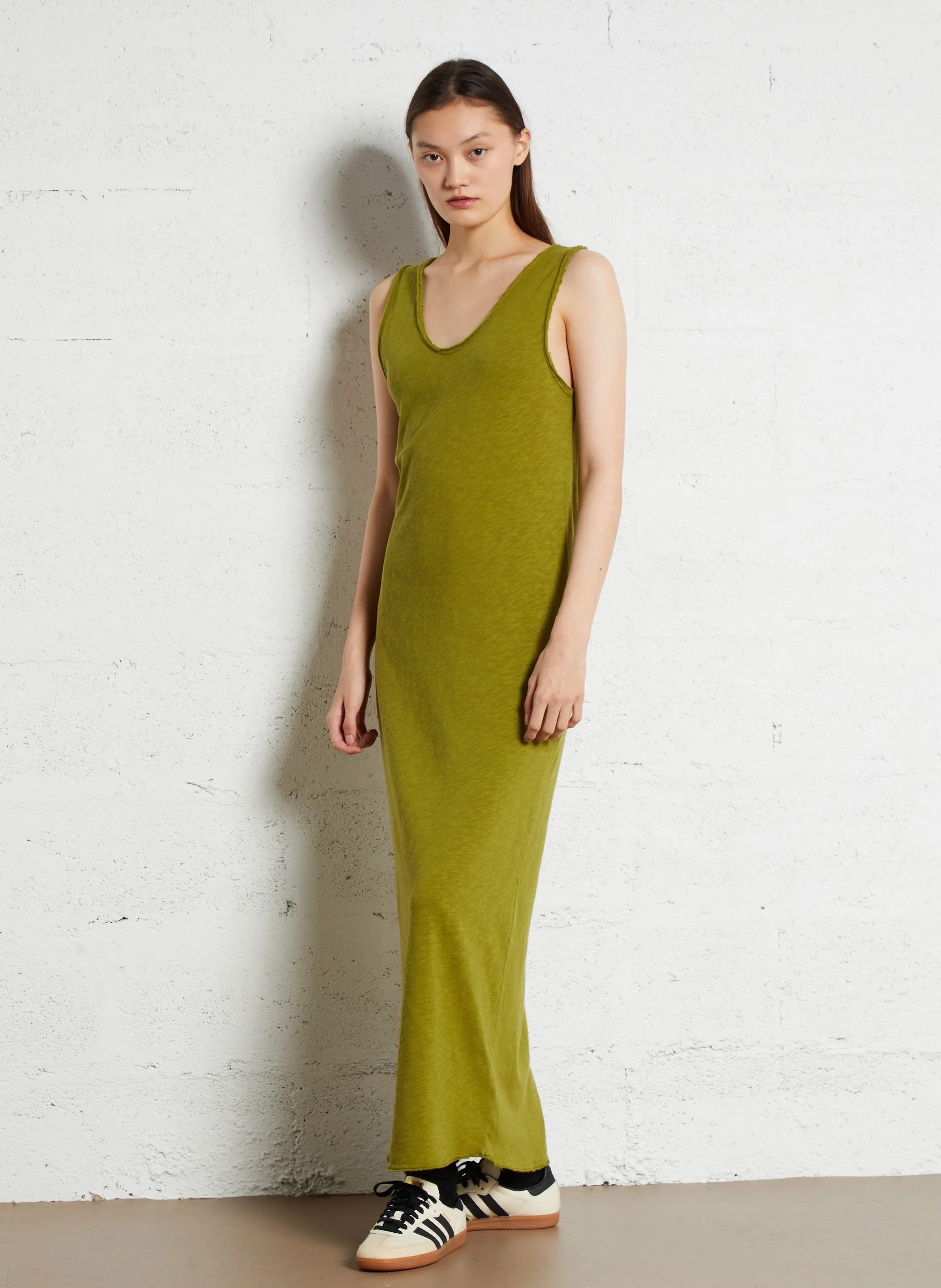 AMERICAN VINTAGE SONOMA  VESTIDO LARGO RECTO DE ALGODóN CON TIRANTES EN VERDE