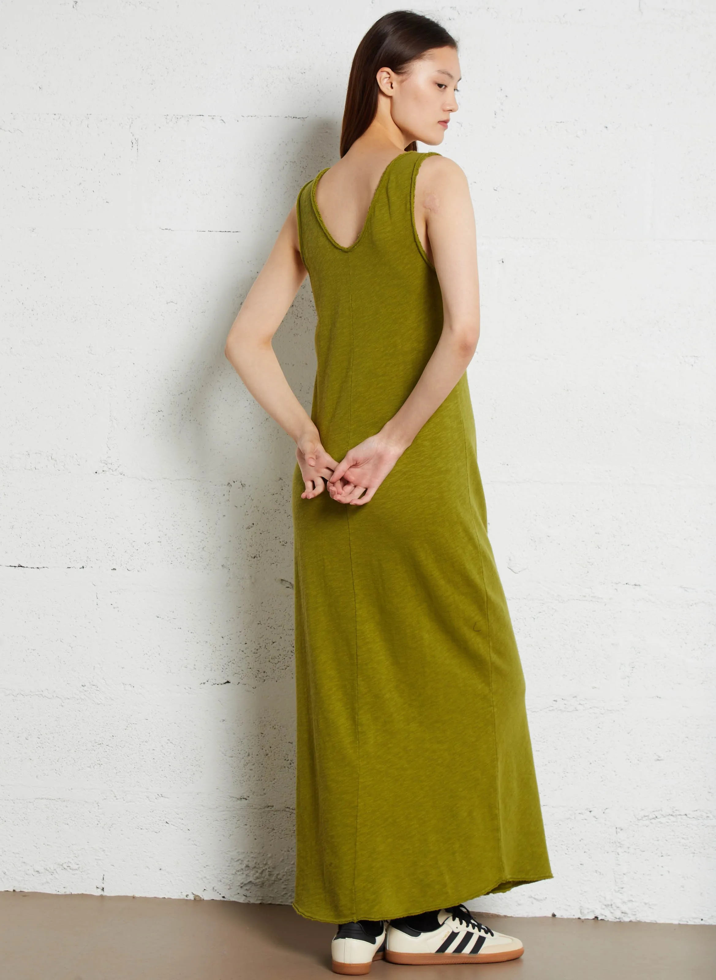 AMERICAN VINTAGE SONOMA  VESTIDO LARGO RECTO DE ALGODóN CON TIRANTES EN VERDE