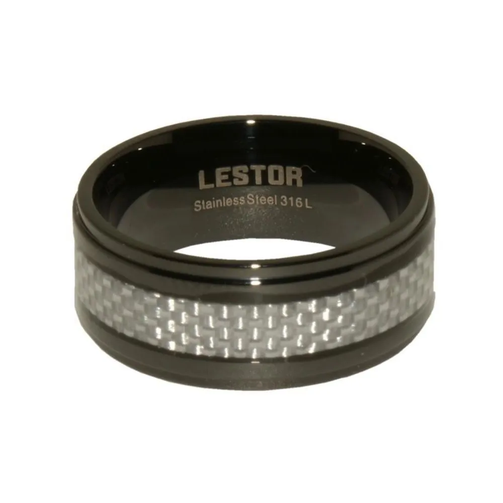 Anillo Lestor de acero e Ip negro. Talla 27