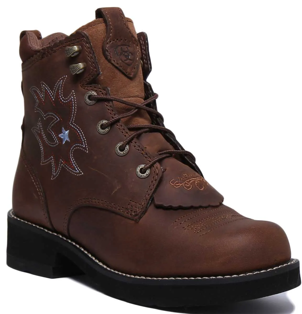 Ariat Probaby Lacer Botas de cuero de grano completo con cordones para mujer en marrón