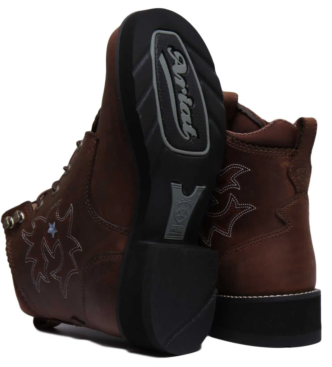Ariat Probaby Lacer Botas de cuero de grano completo con cordones para mujer en marrón