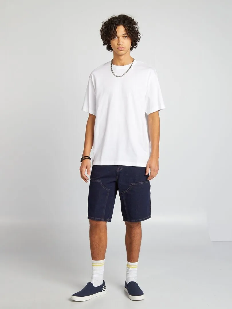 BERMUDAS CON PESPUNTES VISIBLES  AZUL