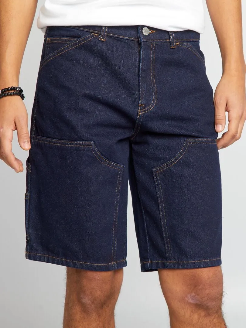 BERMUDAS CON PESPUNTES VISIBLES  AZUL