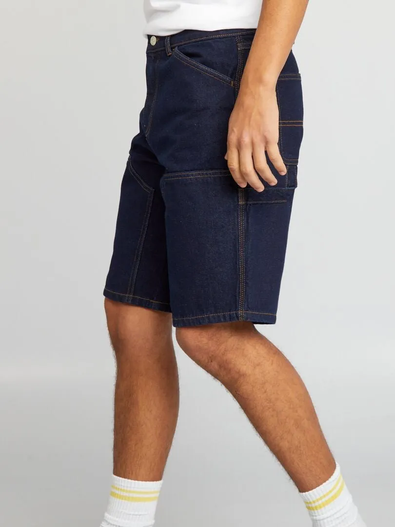 BERMUDAS CON PESPUNTES VISIBLES  AZUL