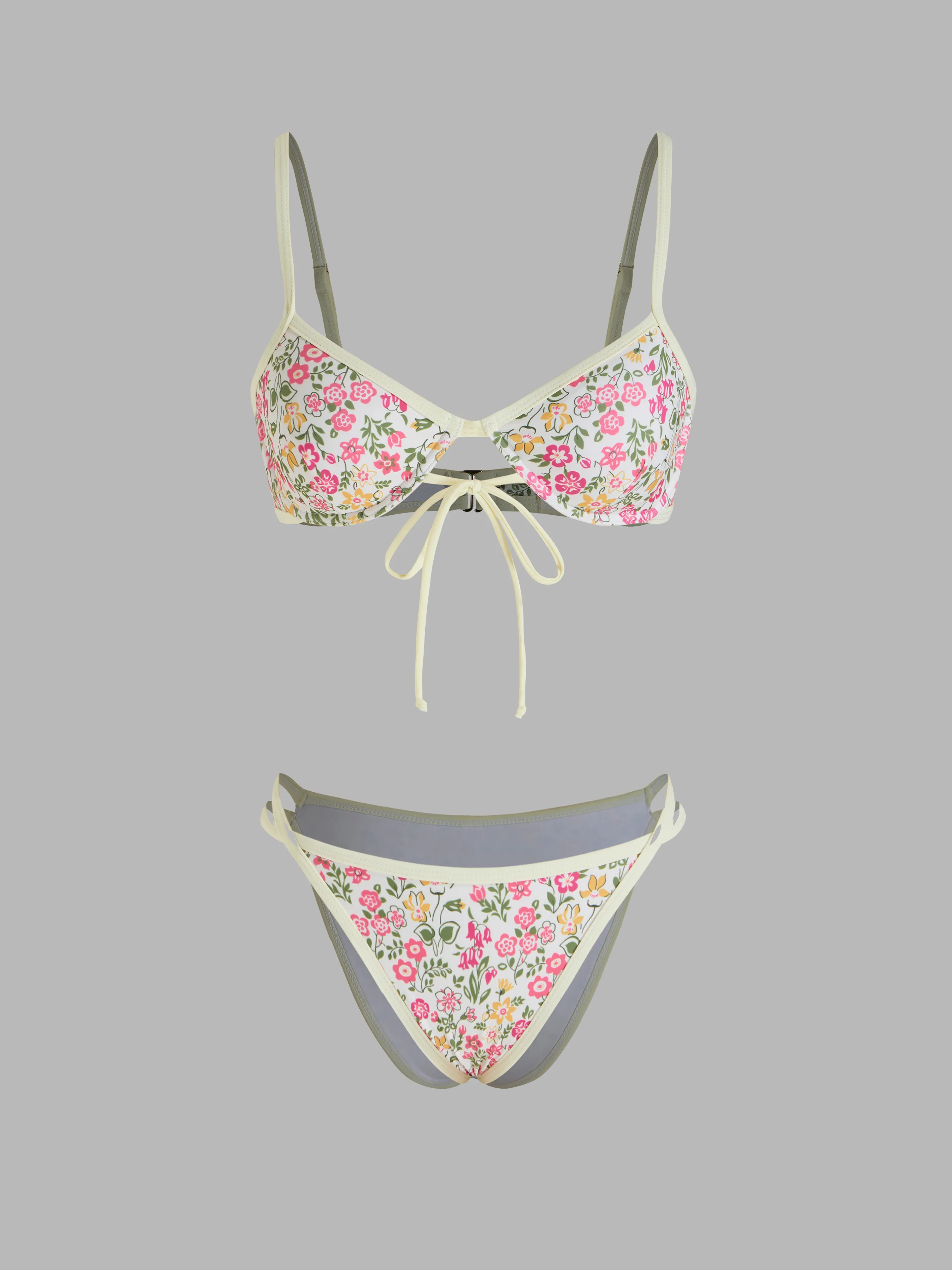 Bikini con aros y escote en V de estampado floral
