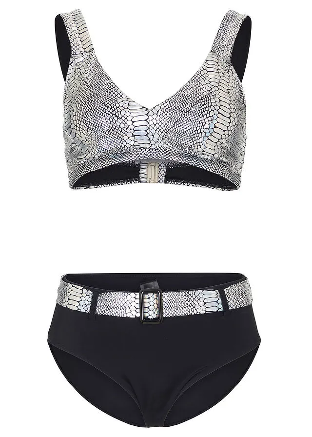 Bikini exclusivo (2 piezas) piel de serpiente negro/plata