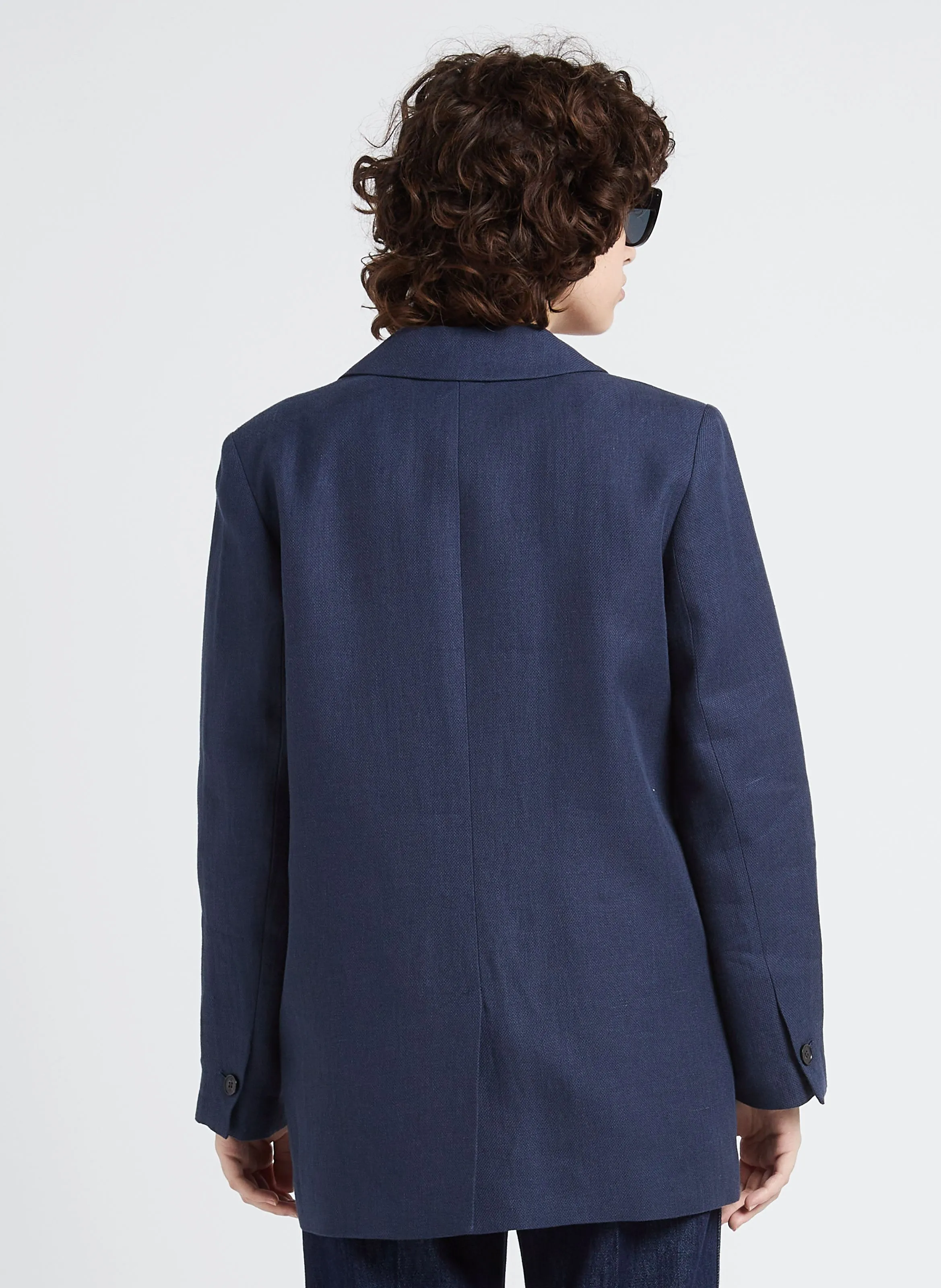 BLISS  CHAQUETA DE LINO CON CUELLO SASTRE EN AZUL