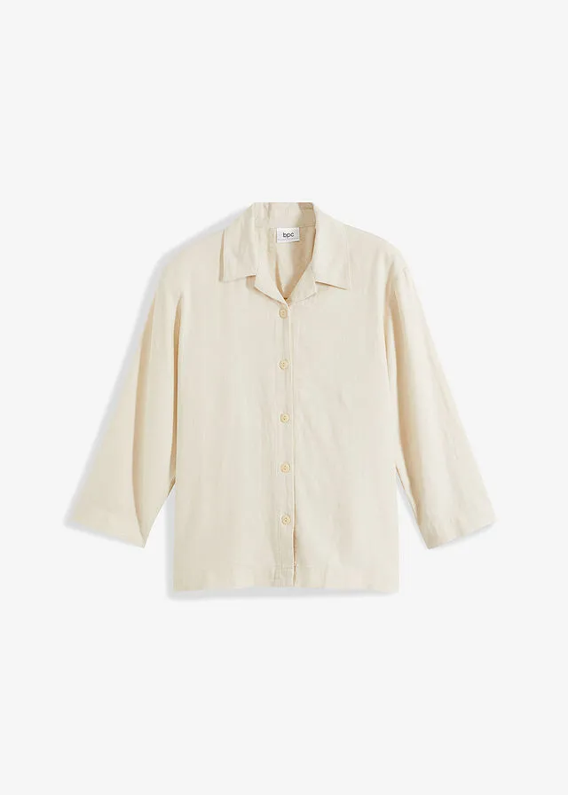 Blusa con cuello de solapa con lino gris guijarro