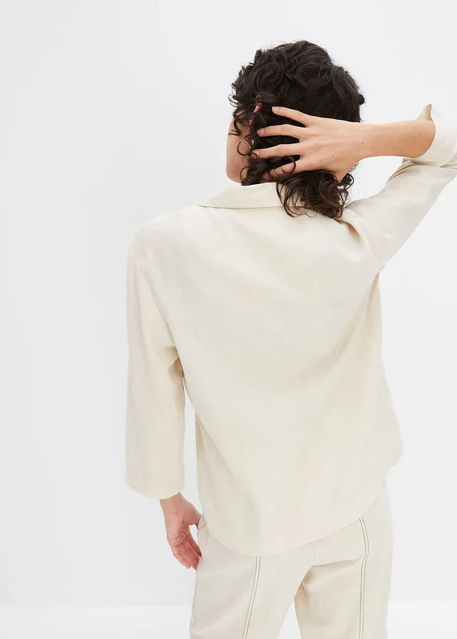 Blusa con cuello de solapa con lino gris guijarro