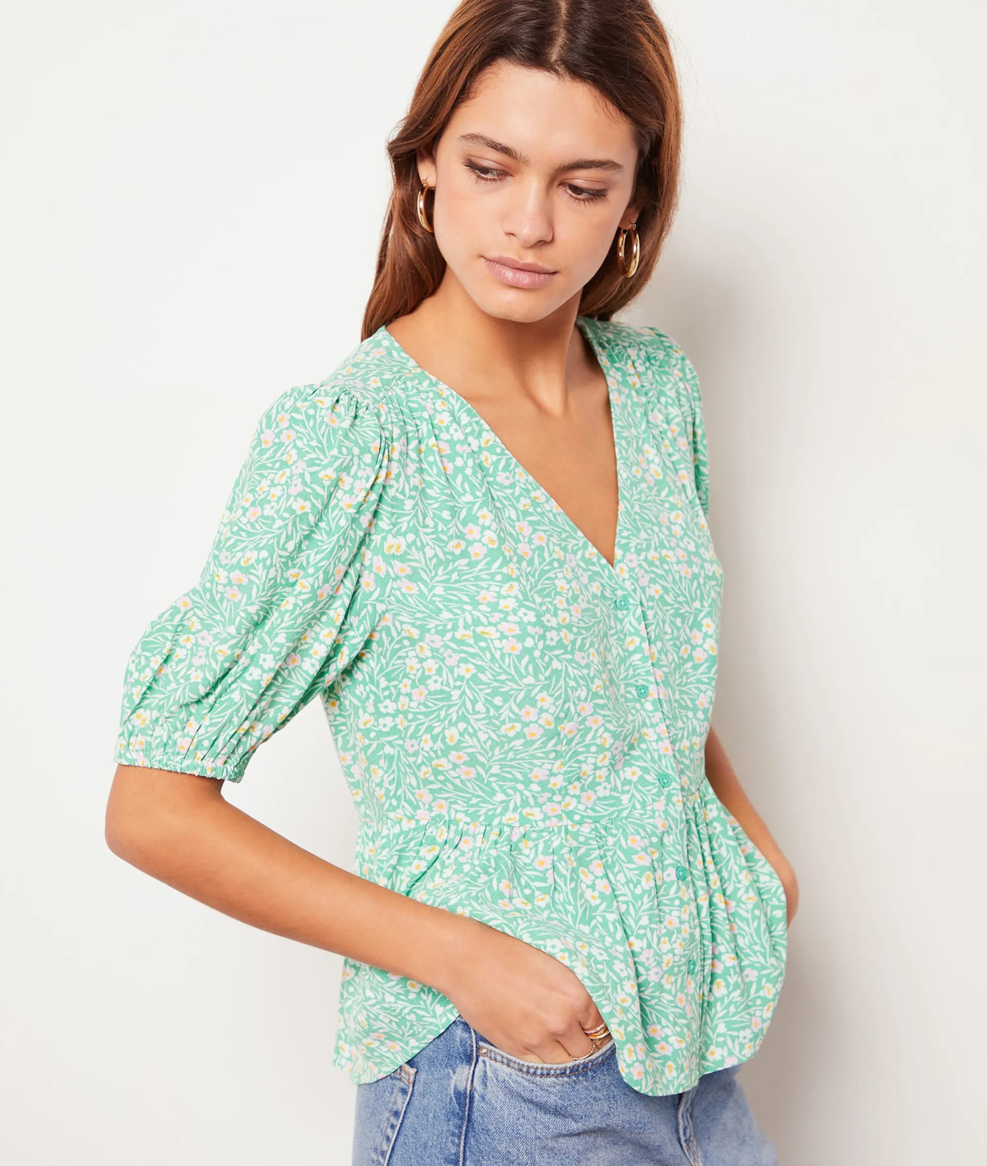 BLUSA ESTAMPADO FLORAL TARA IMP BLEU VERT  ETAM