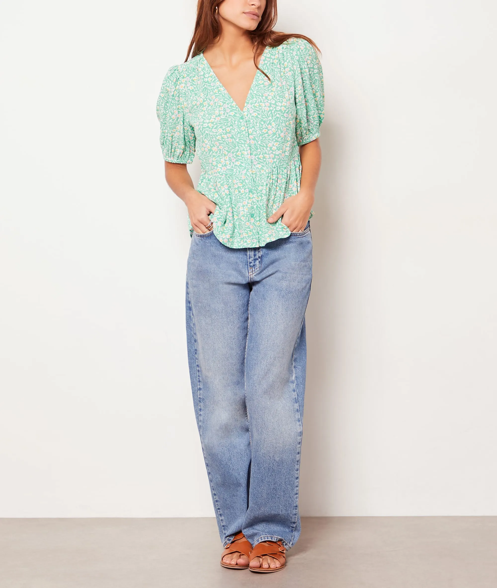 BLUSA ESTAMPADO FLORAL TARA IMP BLEU VERT  ETAM