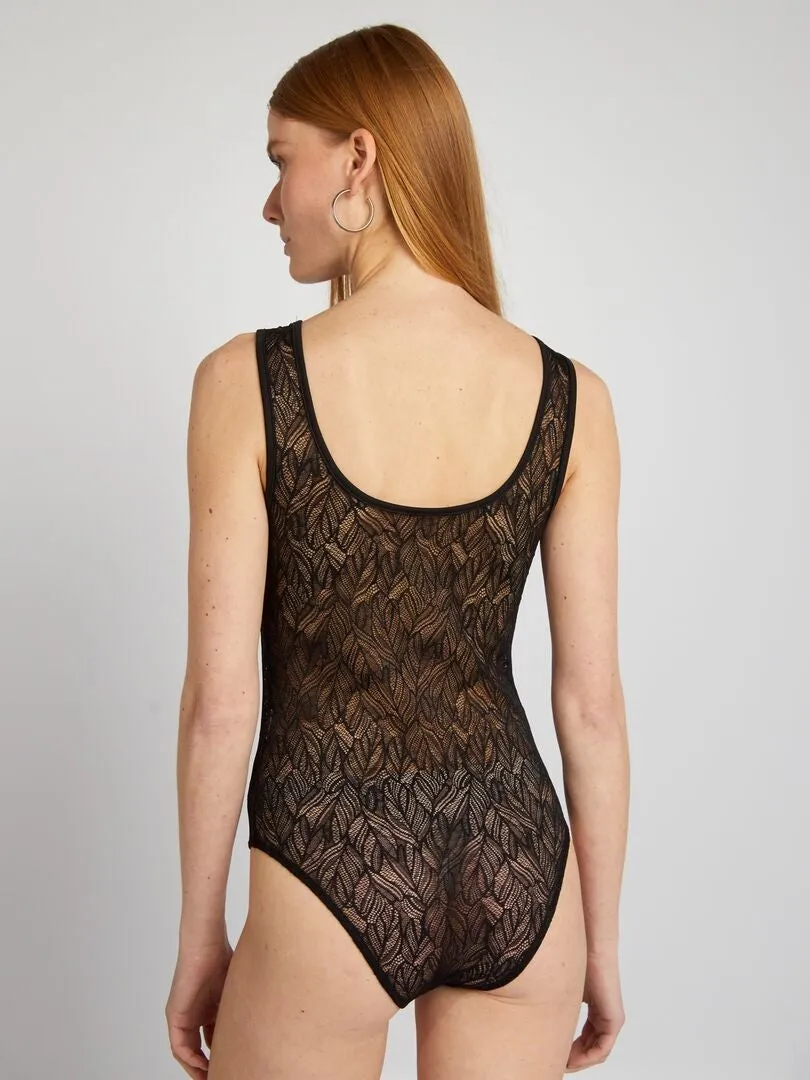 BODY DE ENCAJE CON PARTE TRASERA EN U  NEGRO