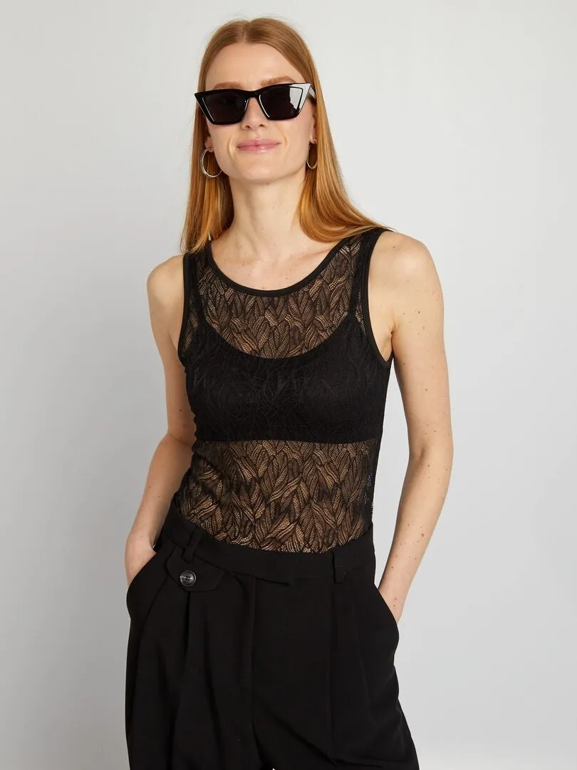 BODY DE ENCAJE CON PARTE TRASERA EN U  NEGRO