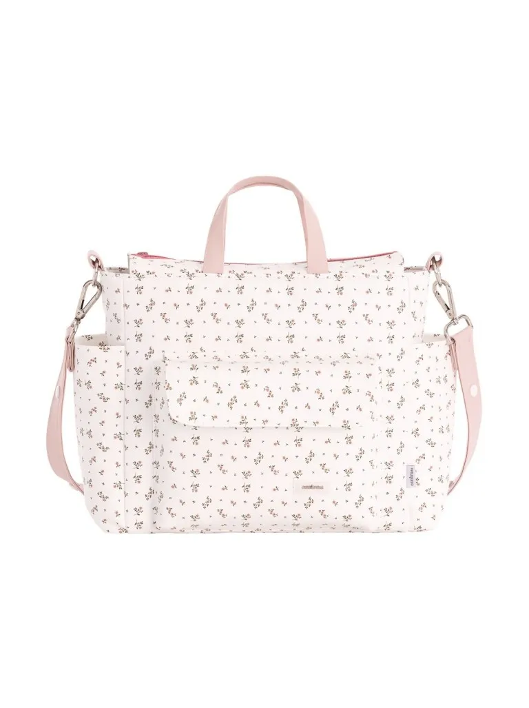BOLSO MATERNAL PACK AURA BEIGE/FLORES 16x43x37 CM