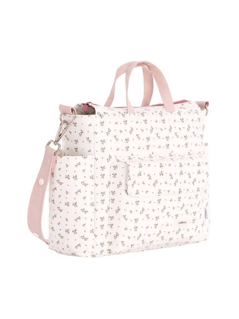 BOLSO MATERNAL PACK AURA BEIGE/FLORES 16x43x37 CM