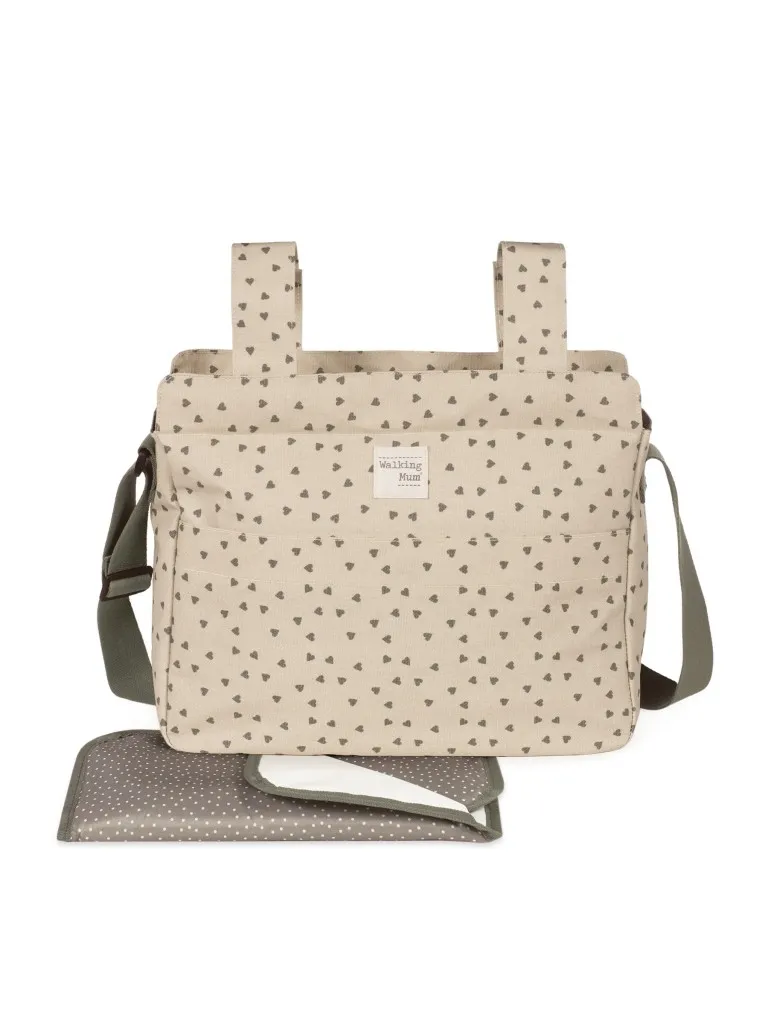 Bolso talega Walking Mum modelo Corazones Poppy musgo