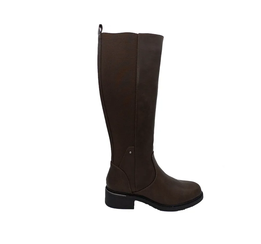 BOTA ALTA AMARPIES AZS25573 CREMALLERA Y ELÁSTICO LATERAL POLIPIEL CHOCOLATE CÓMODA PARA MUJER 28141