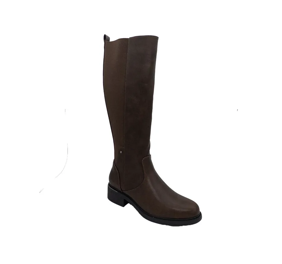 BOTA ALTA AMARPIES AZS25573 CREMALLERA Y ELÁSTICO LATERAL POLIPIEL CHOCOLATE CÓMODA PARA MUJER 28141