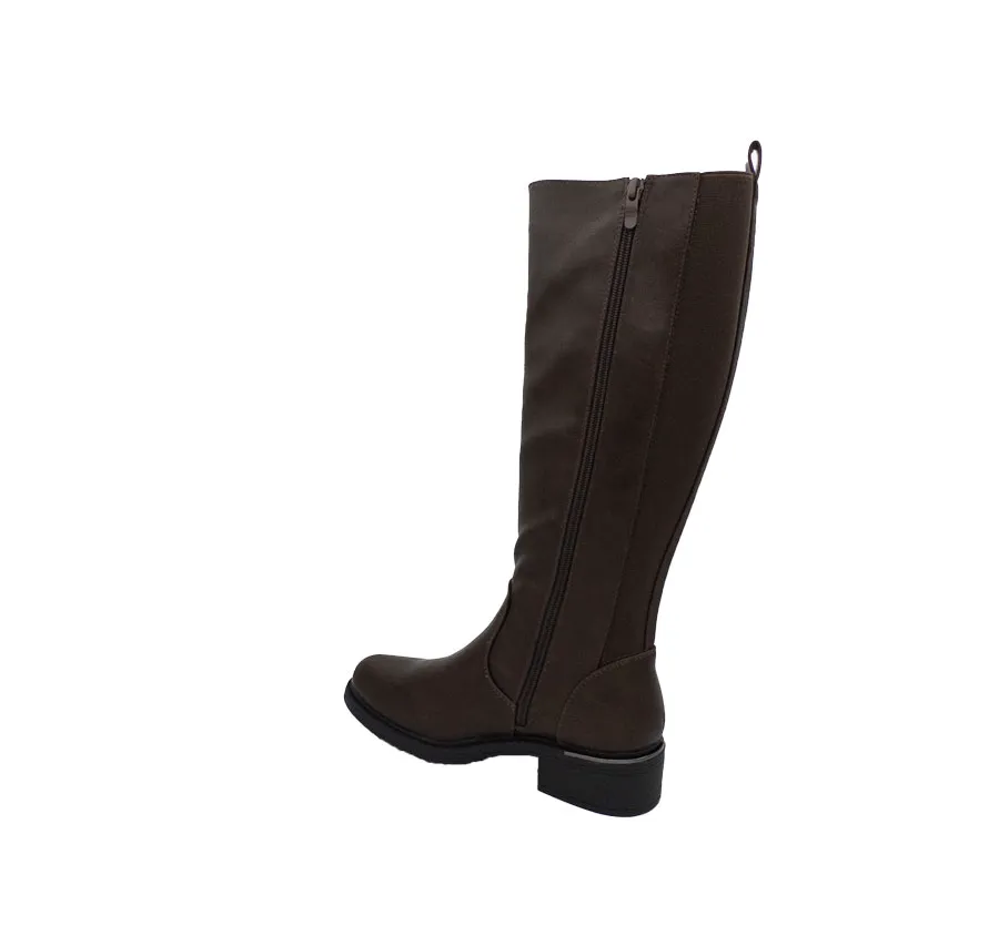 BOTA ALTA AMARPIES AZS25573 CREMALLERA Y ELÁSTICO LATERAL POLIPIEL CHOCOLATE CÓMODA PARA MUJER 28141