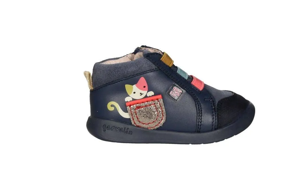 Bota Azul Cremallera Tres Elasticos Colores Lado Gatita