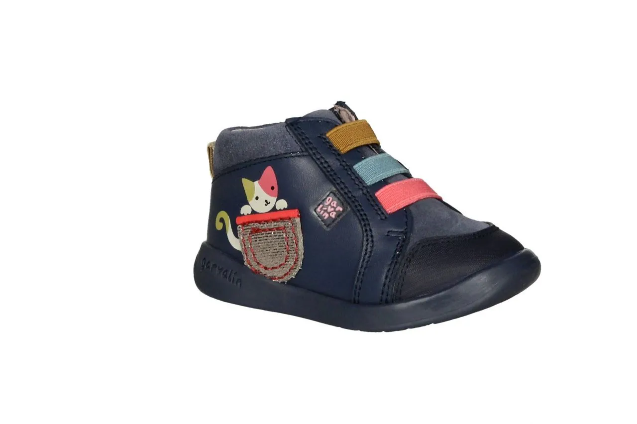 Bota Azul Cremallera Tres Elasticos Colores Lado Gatita