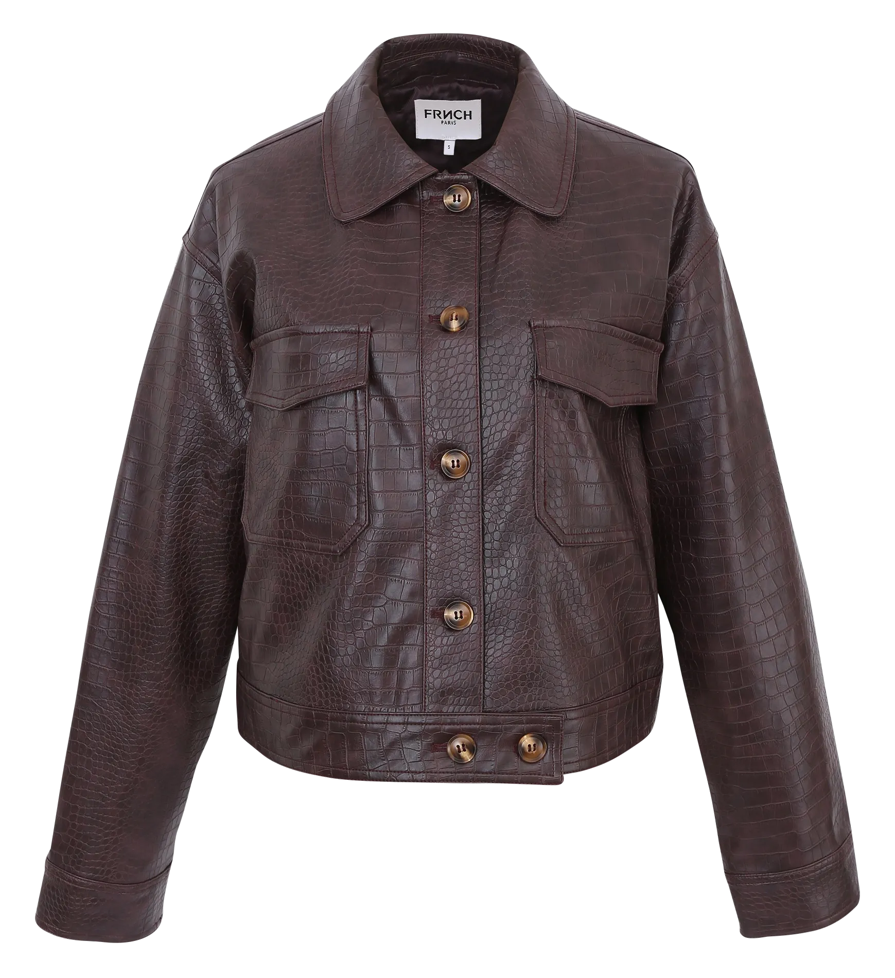 CALIXA  CHAQUETA CORTA DE EFECTO CUERO DE COCODRILO EN MARRON