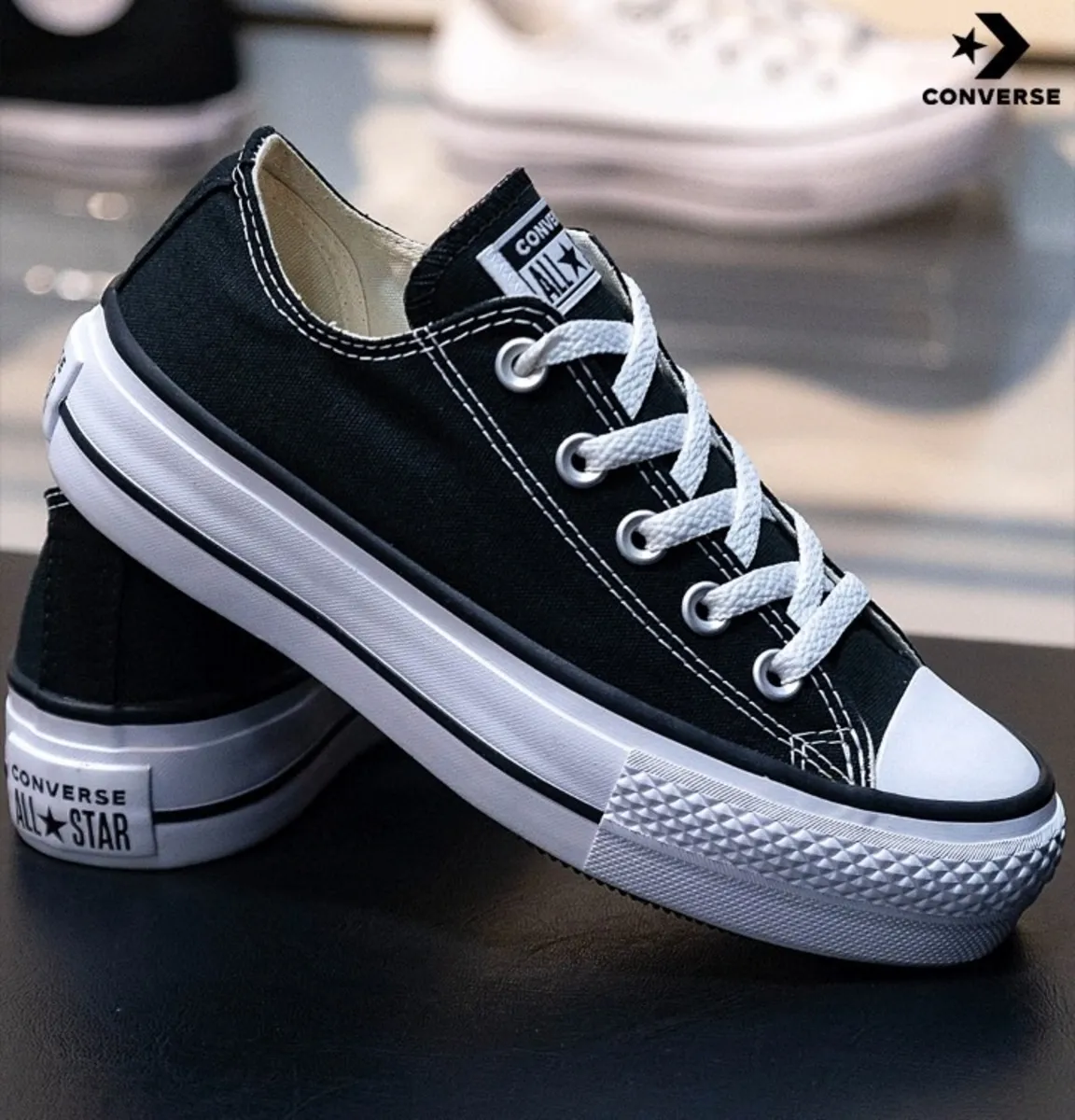 CALZADO CONVERSE PLATAFORMA ALTA LIFT OX NEGRO TELA 166585c