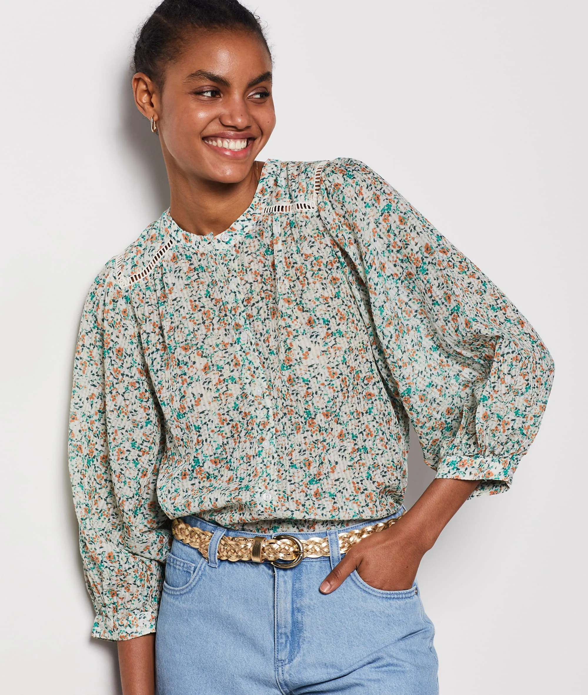 CAMISA ESTAMPADO FLORAL VAIANA IMP FD ECRU  ETAM