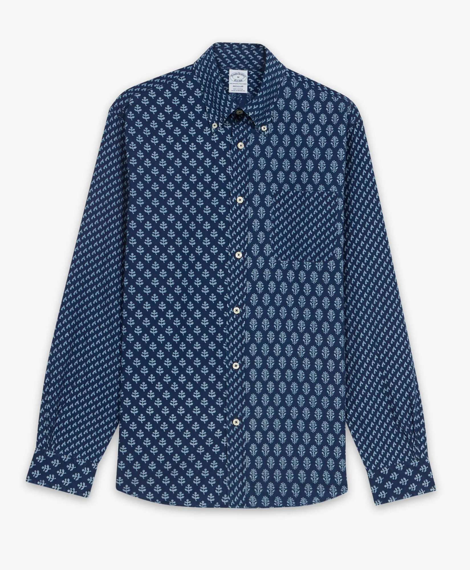 Camisa informal para hombre índigo en popelina de algodón estampada con cuello button down