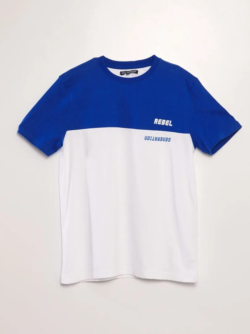 CAMISETA BICOLOR CON CUELLO REDONDO  BLANCO