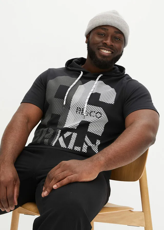 Camiseta con capucha de calidad densa Negro estampado