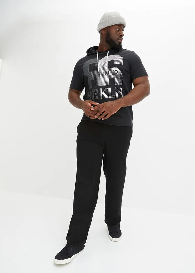 Camiseta con capucha de calidad densa Negro estampado