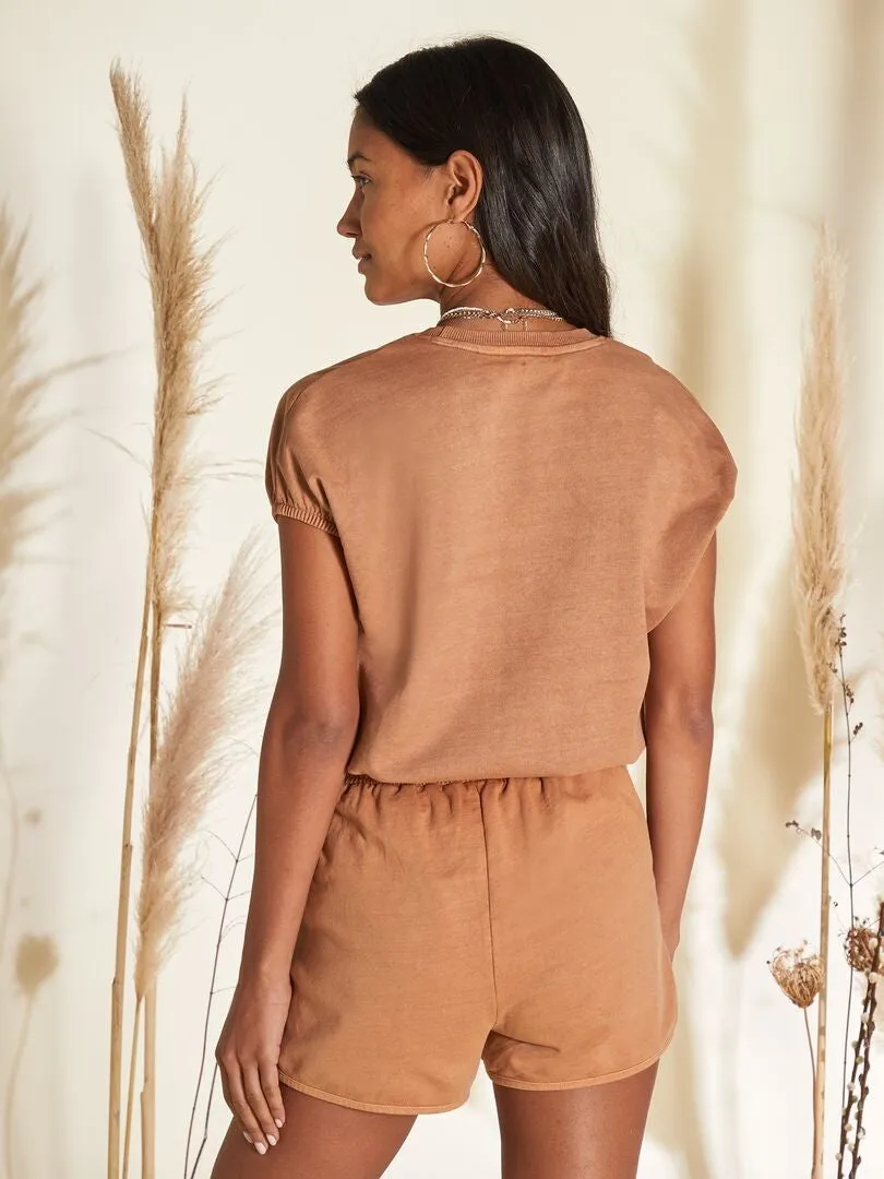 CAMISETA CON MANGAS ABOMBADAS ELáSTICAS  MARRON