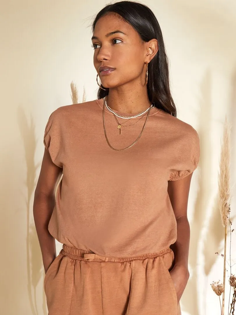 CAMISETA CON MANGAS ABOMBADAS ELáSTICAS  MARRON