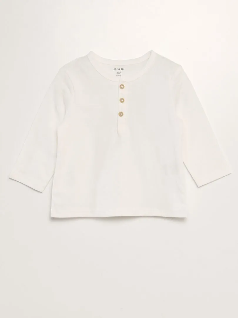 CAMISETA DE MANGA LARGA CON CUELLO PANADERO  BLANCO