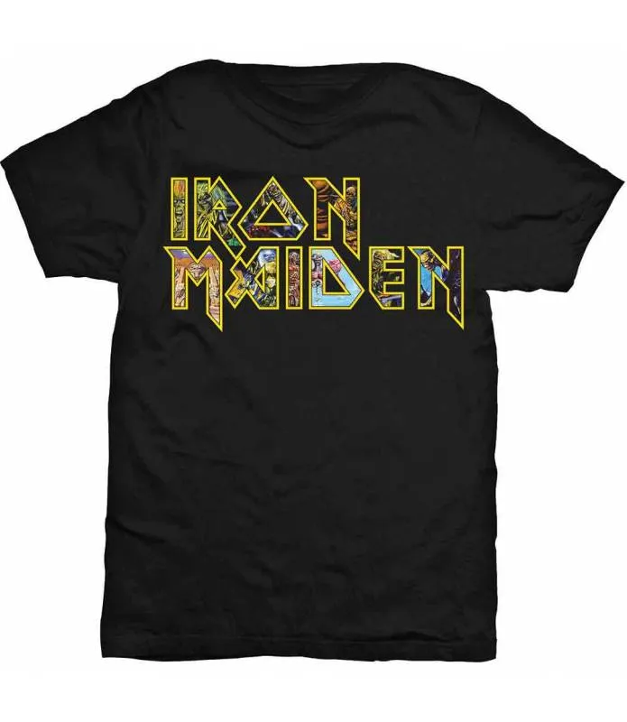 Camiseta Iron Maiden Logo con Eddie Negra Licencia Oficial Manga Corta IMTEE45MB
