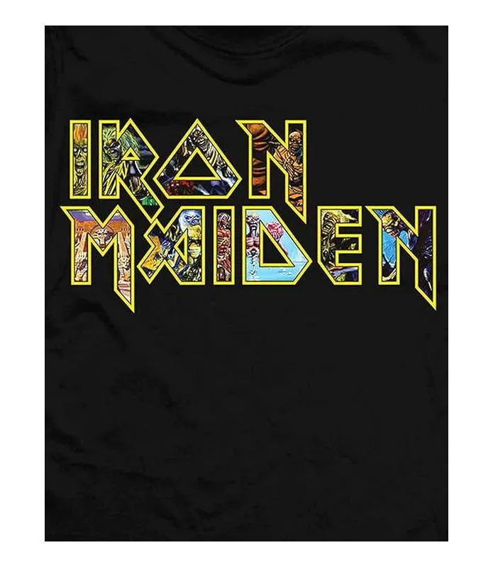 Camiseta Iron Maiden Logo con Eddie Negra Licencia Oficial Manga Corta IMTEE45MB