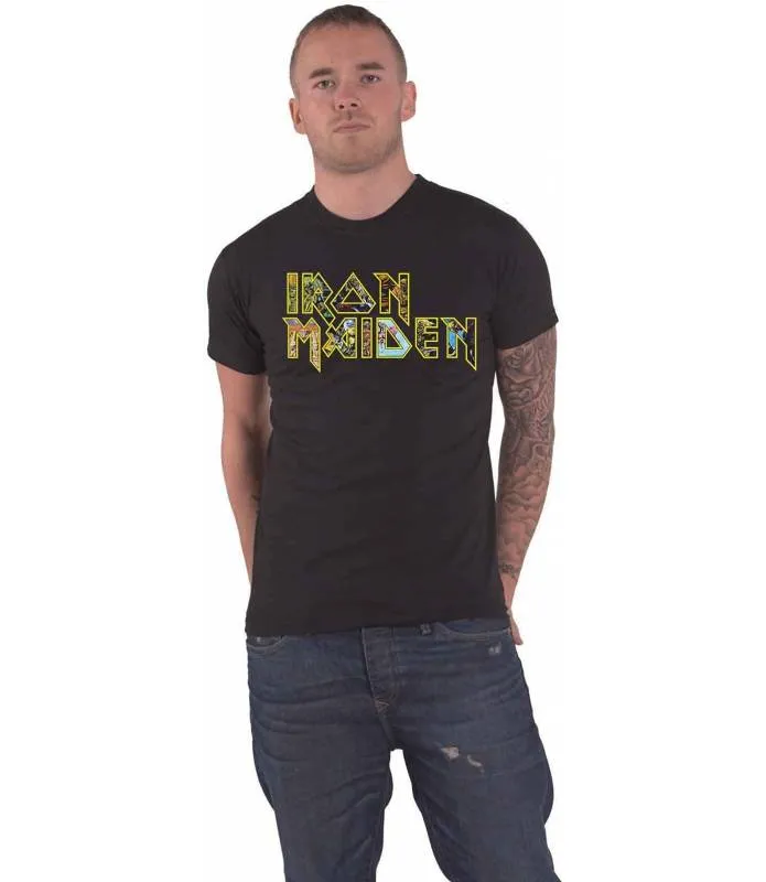 Camiseta Iron Maiden Logo con Eddie Negra Licencia Oficial Manga Corta IMTEE45MB