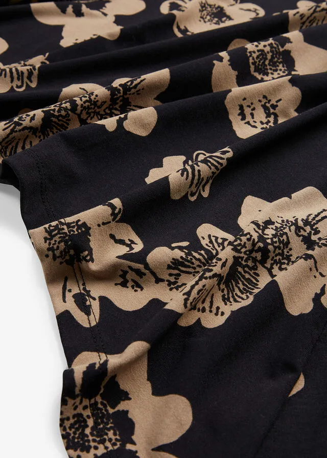 Camiseta larga con borde irregular Negro/gris oscuro con flores