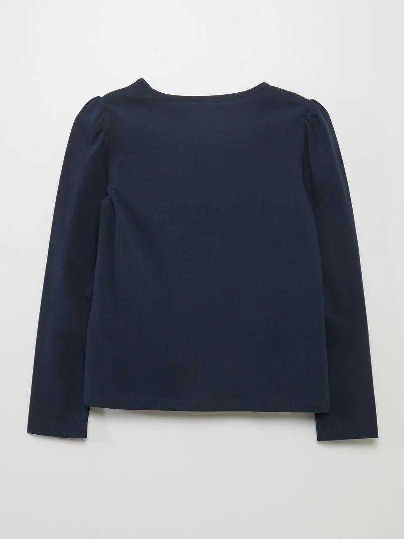 CAMISETA LISA CON HOMBROS FRUNCIDOS  AZUL